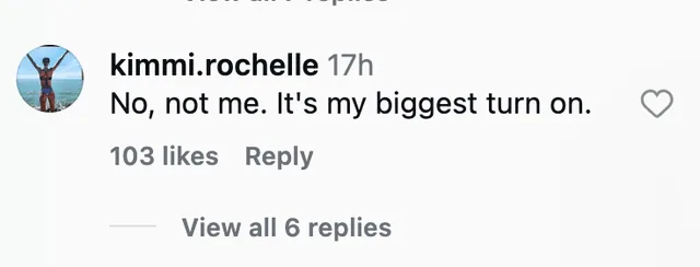 Instagram comment: No, not me. It's my biggest turn on. 103 likes